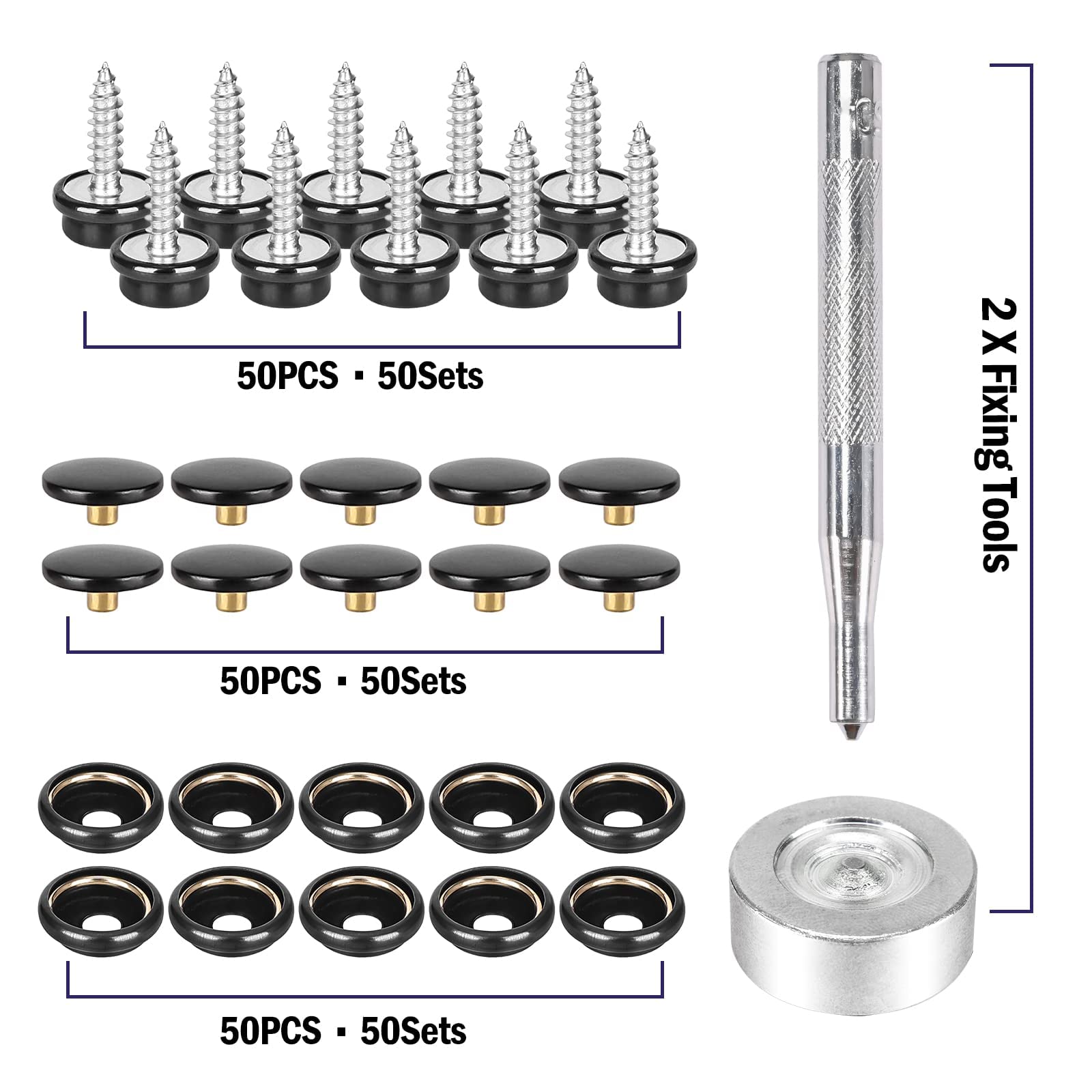Luxuii Snap Kit with 2 Pcs Setting Tools for Canvas Upholstery, Marine Grade Stainless Steel 3/8 Socket Snap Button Fastener DIY Boat Cover Furniture (150 PCS)
