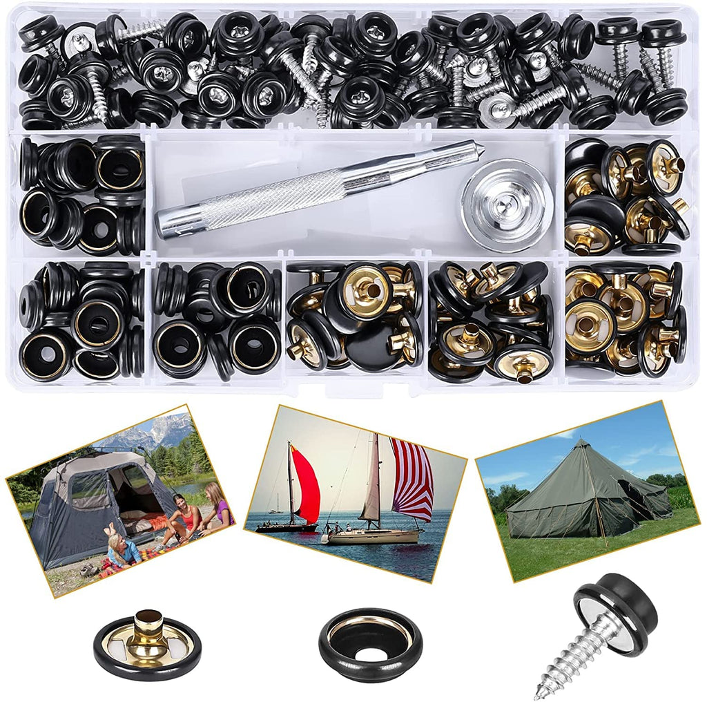 Luxuii Snap Kit with 2 Pcs Setting Tools for Canvas Upholstery, Marine Grade Stainless Steel 3/8 Socket Snap Button Fastener DIY Boat Cover Furniture (150 PCS)