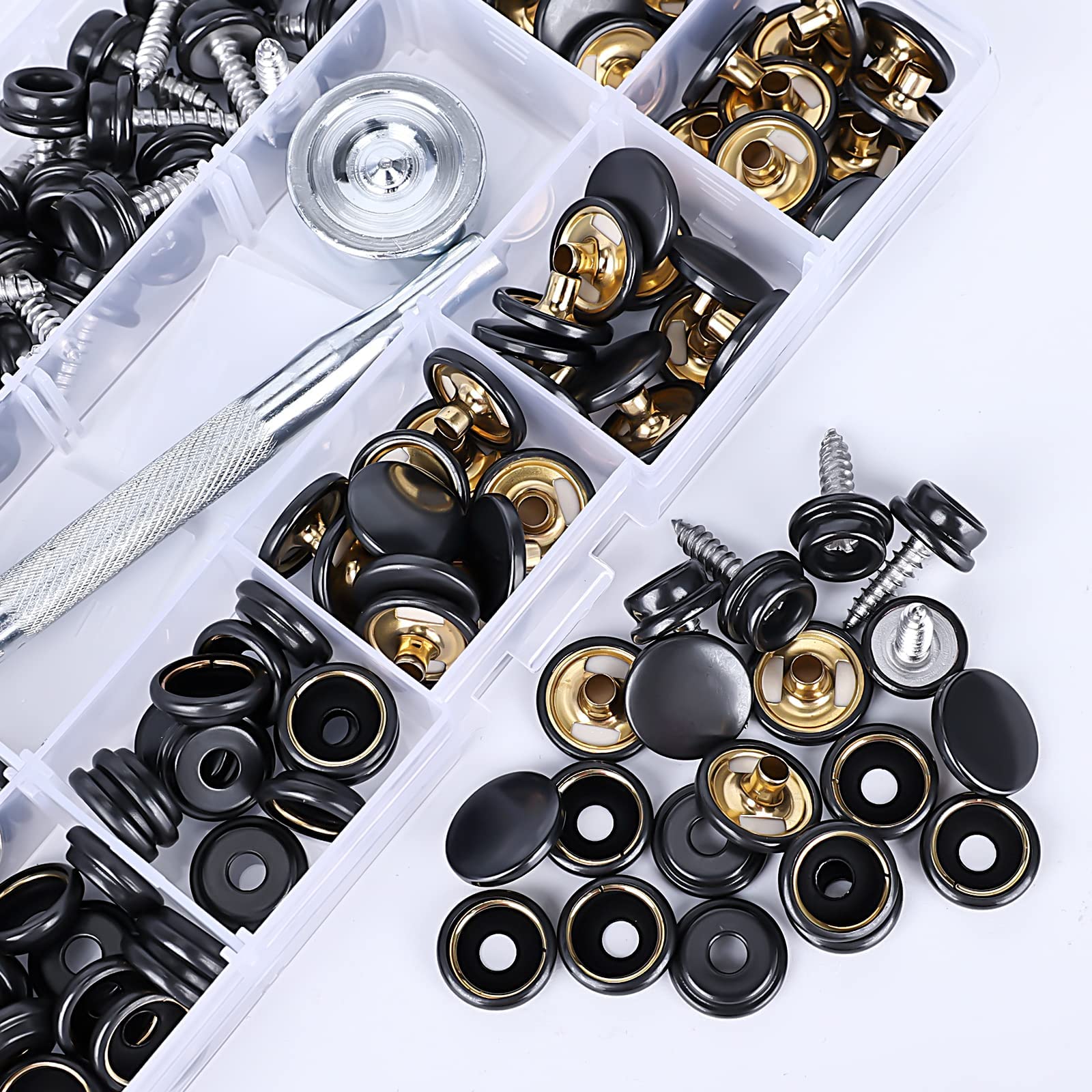 Luxuii Snap Kit with 2 Pcs Setting Tools for Canvas Upholstery, Marine Grade Stainless Steel 3/8 Socket Snap Button Fastener DIY Boat Cover Furniture (150 PCS)