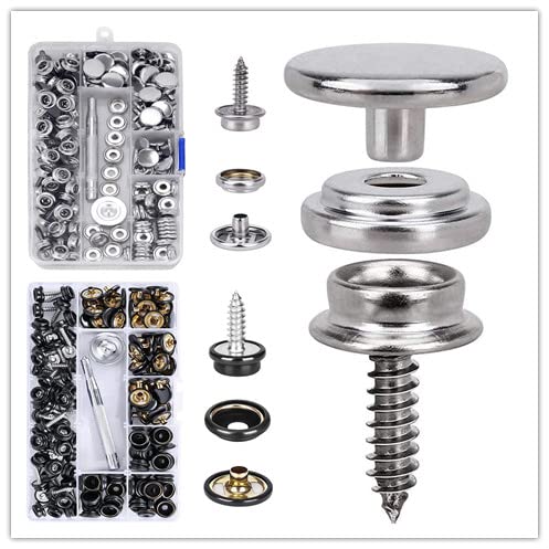 Luxuii Snap Kit with 2 Pcs Setting Tools for Canvas Upholstery, Marine Grade Stainless Steel 3/8 Socket Snap Button Fastener DIY Boat Cover Furniture (150 PCS)