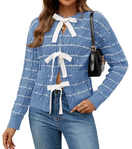 Luxuii Open Front Striped Tie Front Loose Chunky Knit Coats