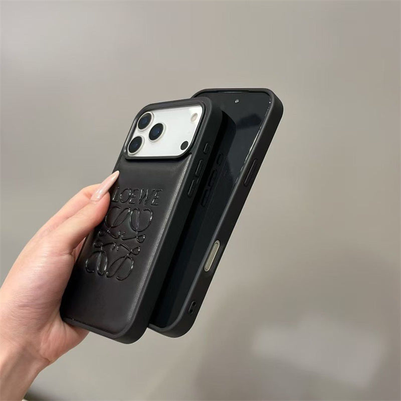 Luxury Inspired Leather iPhone Case with Embossed Anagram Logo