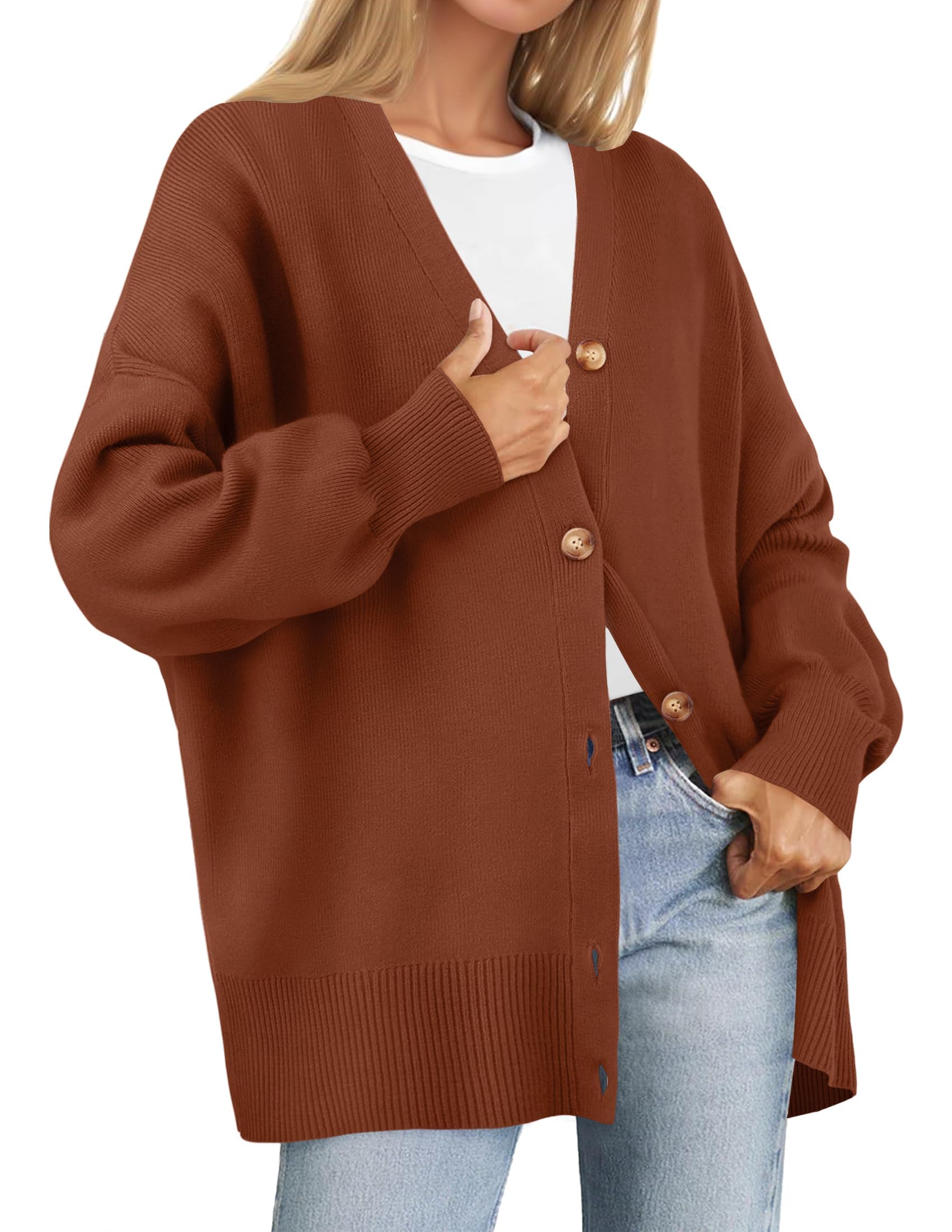 Luxuii V Neck Button Down Open Front Oversized Knit Cardigan