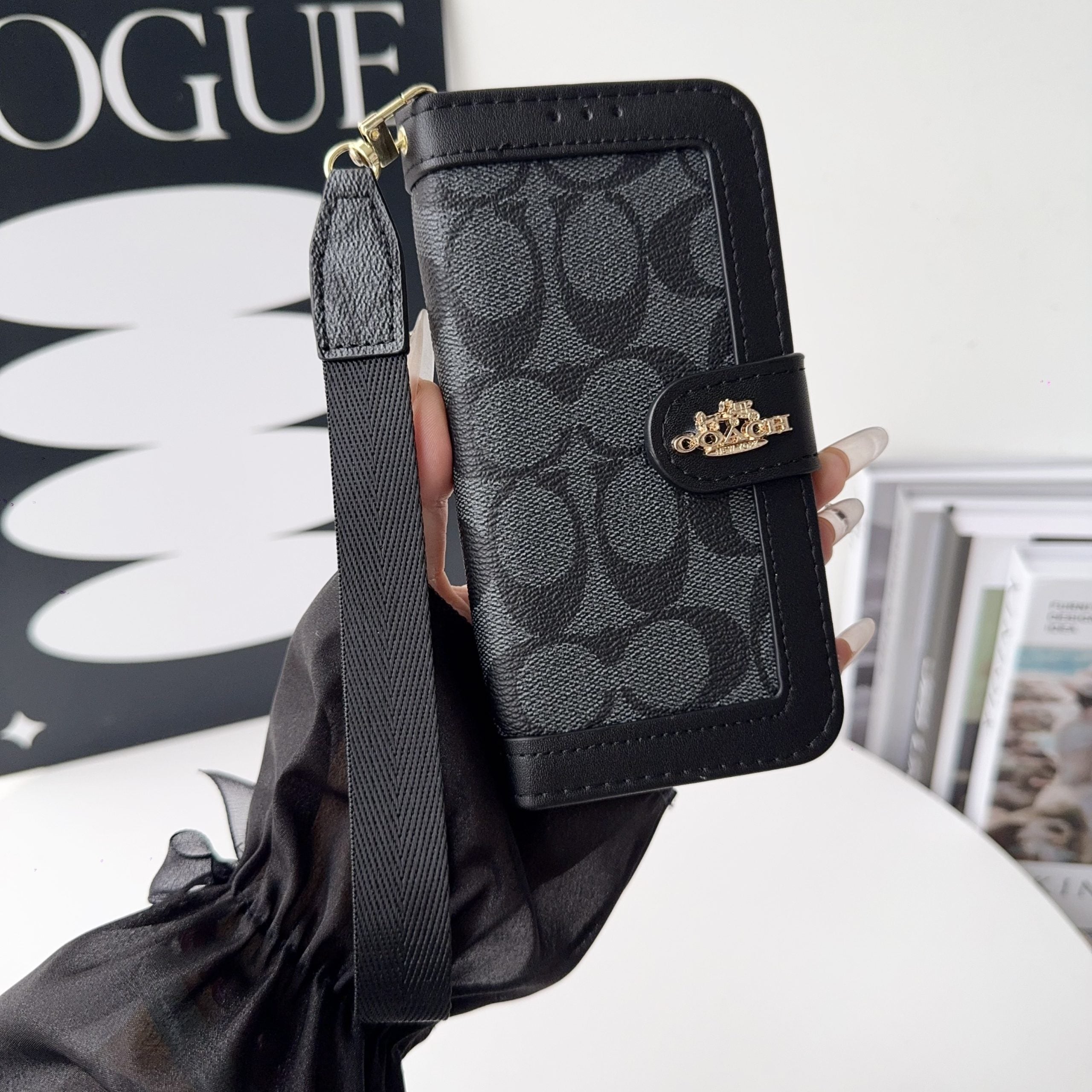 Luxury Monogram Canvas Wallet Case for iPhone 12-17 Detachable Wristlet & Card Holder
