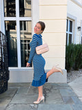 Luxuii Striped V Neck Button Elegant Bodycon Knit Dresses