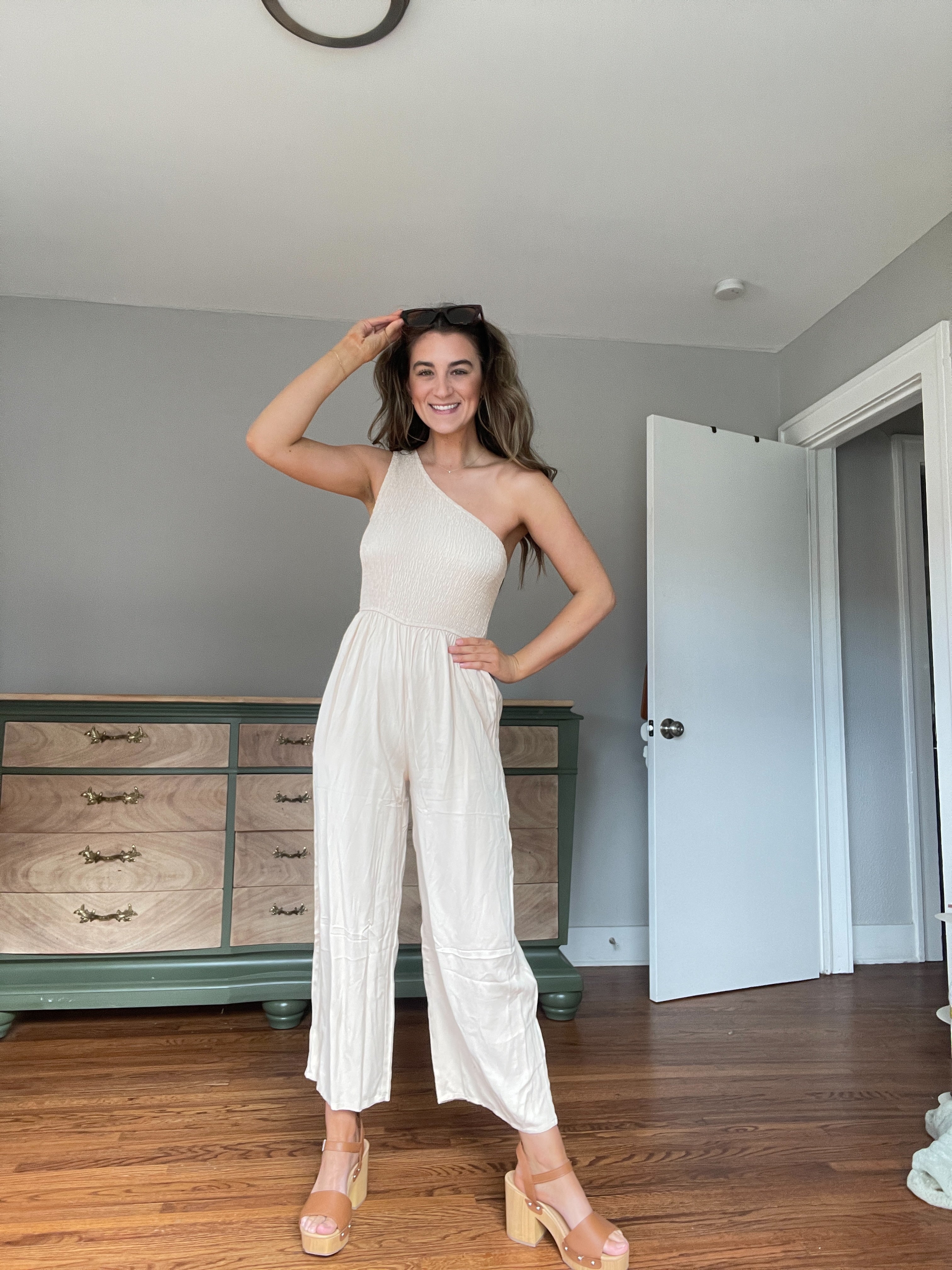 Luxuii One Shoulder Sleeveless Smocked Jumpsuit