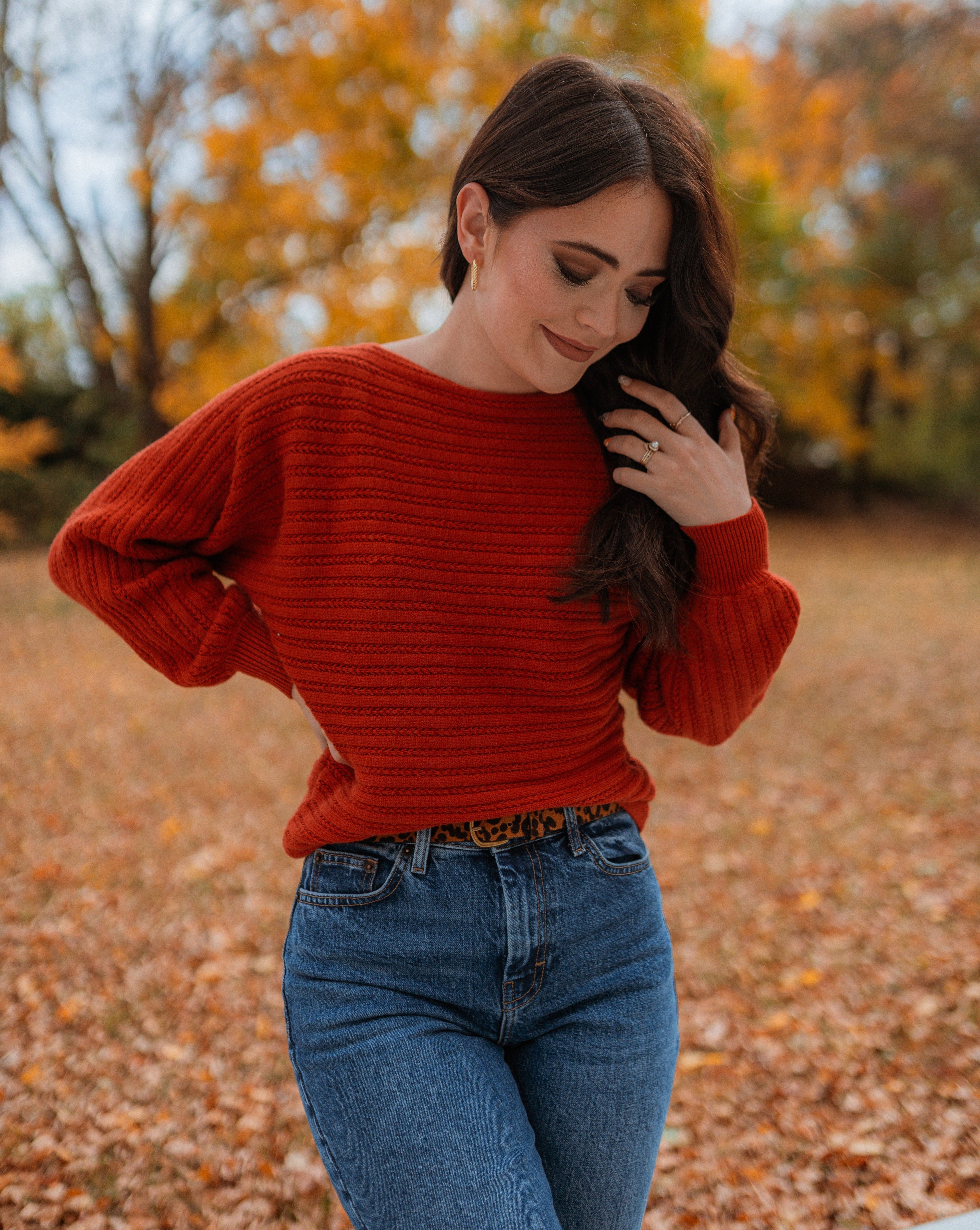 Luxuii Long Sleeve Crew Neck Cable Knit Loose Pullover Sweater