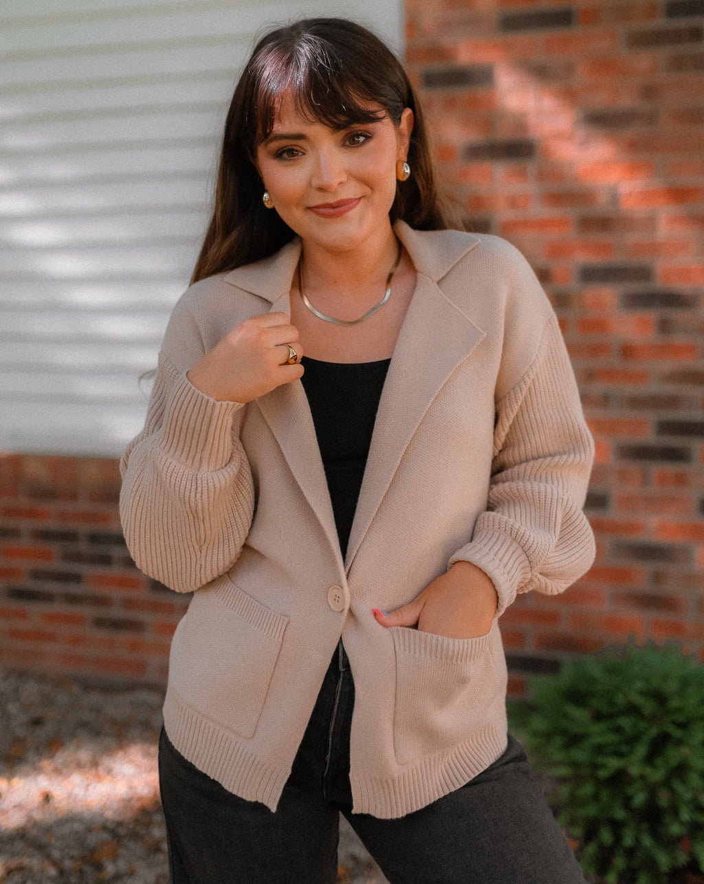 Luxuii Long Sleeve Open Front Lapel Oversized Knit Sweater Cardigan