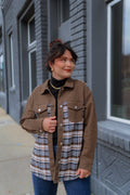 Luxuii Long Sleeve Plaid Button Down Lapel Collar Shacket with Pocket