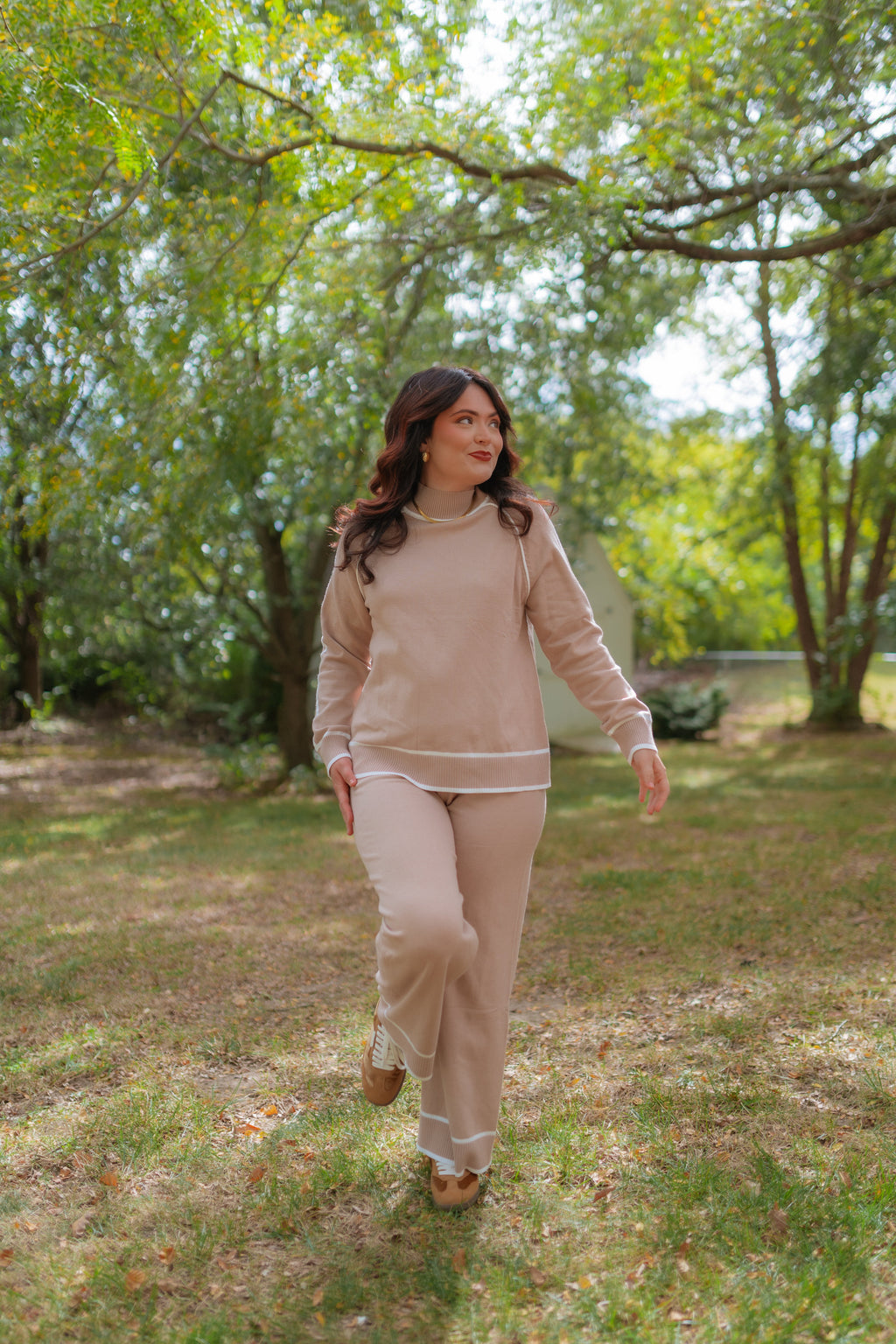 Luxuii Turtleneck Pullover Tops Wide Leg Pants Lounge Sets