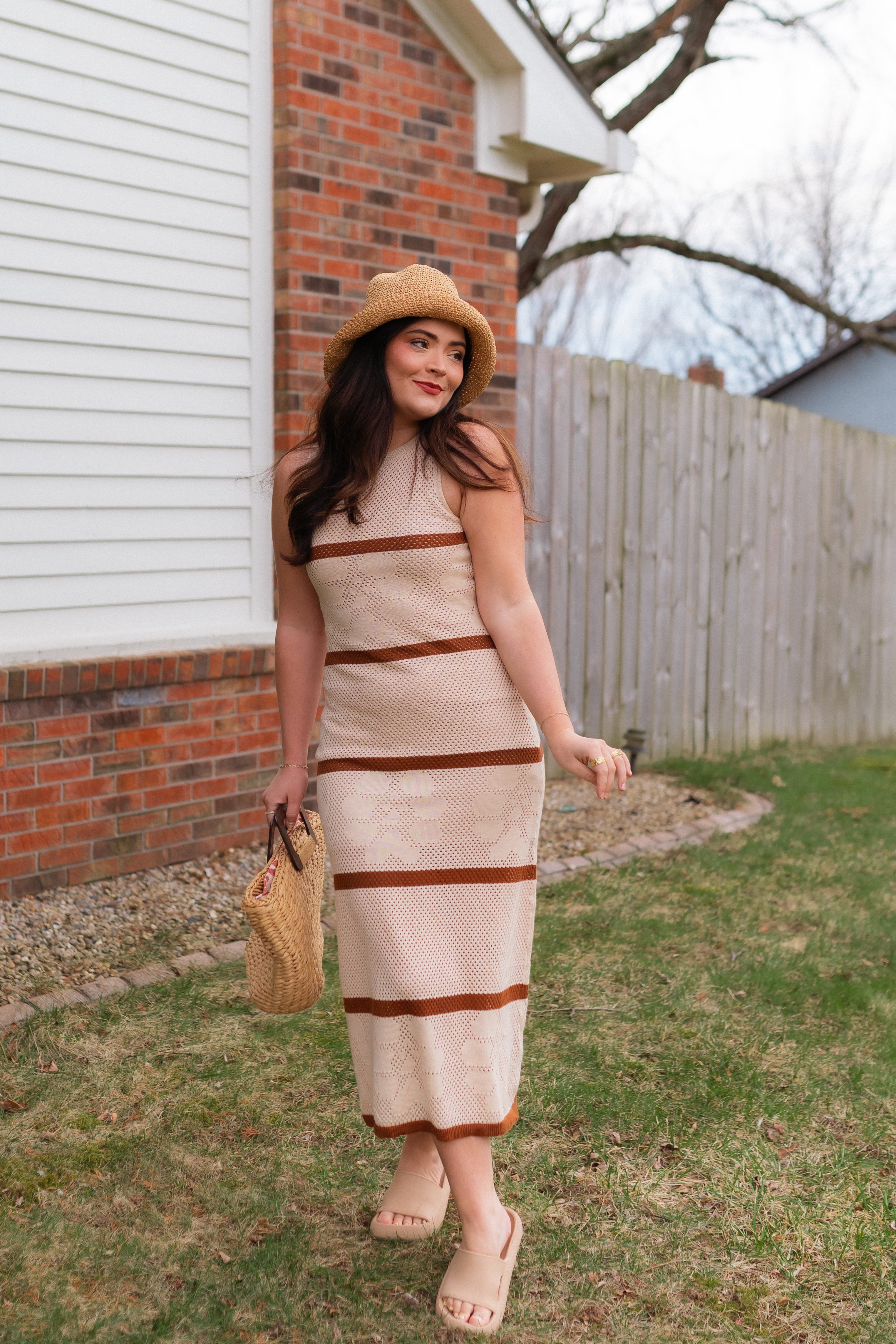 Luxuii Crochet Hollow Out Sleeveless Striped Coverup Sundress