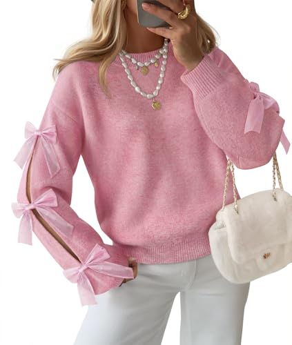 Luxuii Bow Sweaters Cute Crewneck Knit Pullover Sweater