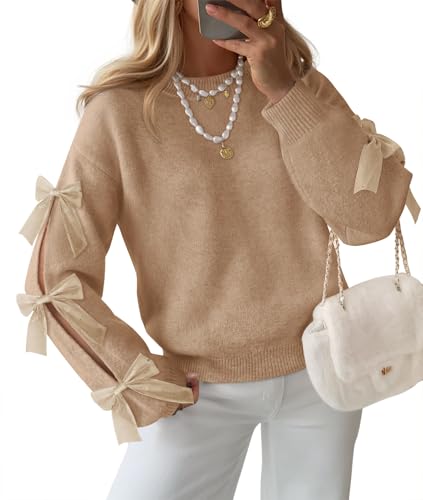 Luxuii Bow Sweaters Cute Crewneck Knit Pullover Sweater
