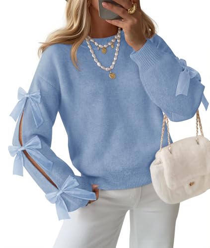 Luxuii Bow Sweaters Cute Crewneck Knit Pullover Sweater