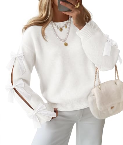 Luxuii Bow Sweaters Cute Crewneck Knit Pullover Sweater