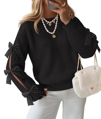 Luxuii Bow Sweaters Cute Crewneck Knit Pullover Sweater