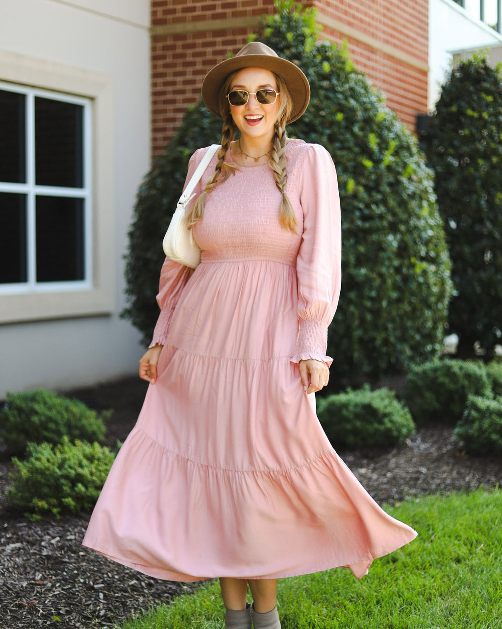 Luxuii High Waist Smocked Flowy Tiered Midi Dress