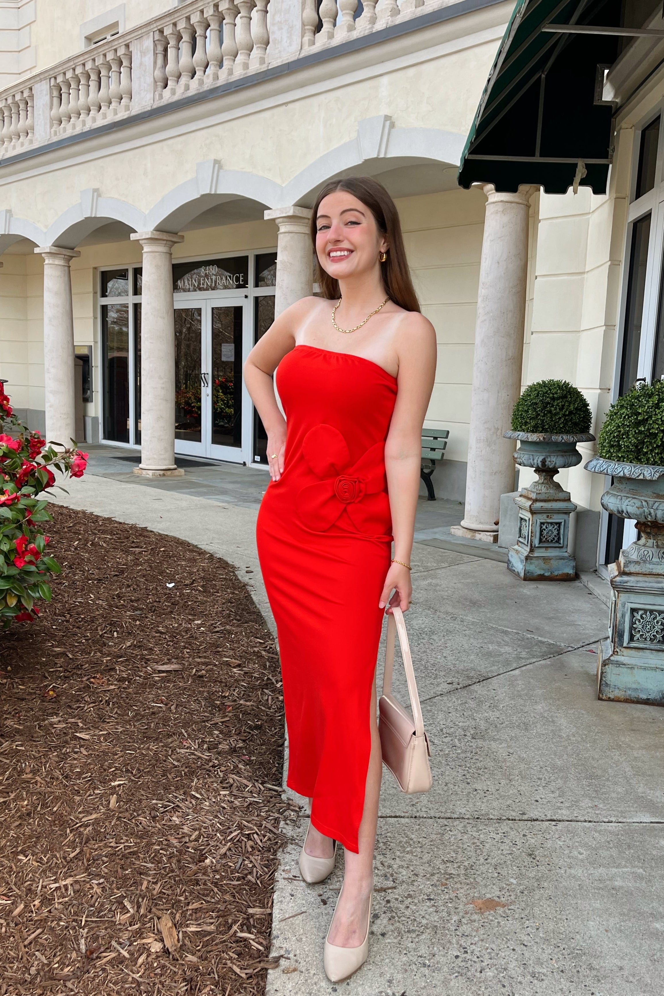 Luxuii Strapless Bodycon Ribbed Backless Floral Tube Cocktail Dresses