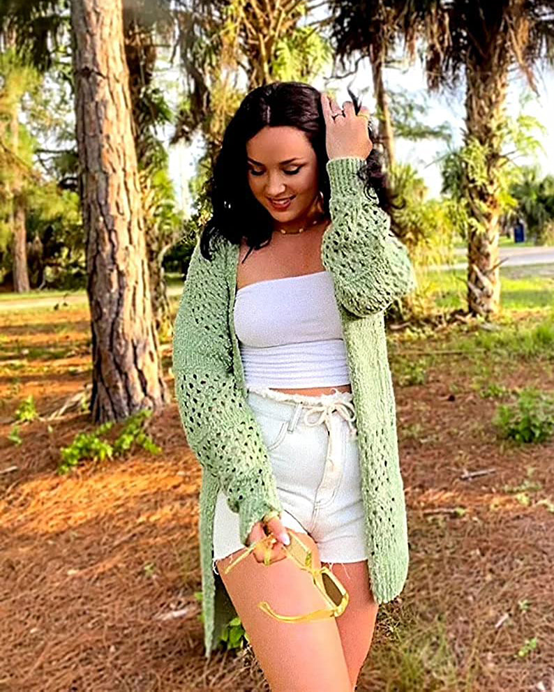 Luxuii Batwing Sleeve Crochet Hollow Cardigan