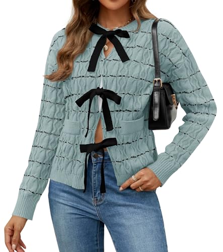 Luxuii Open Front Striped Tie Front Loose Chunky Knit Coats