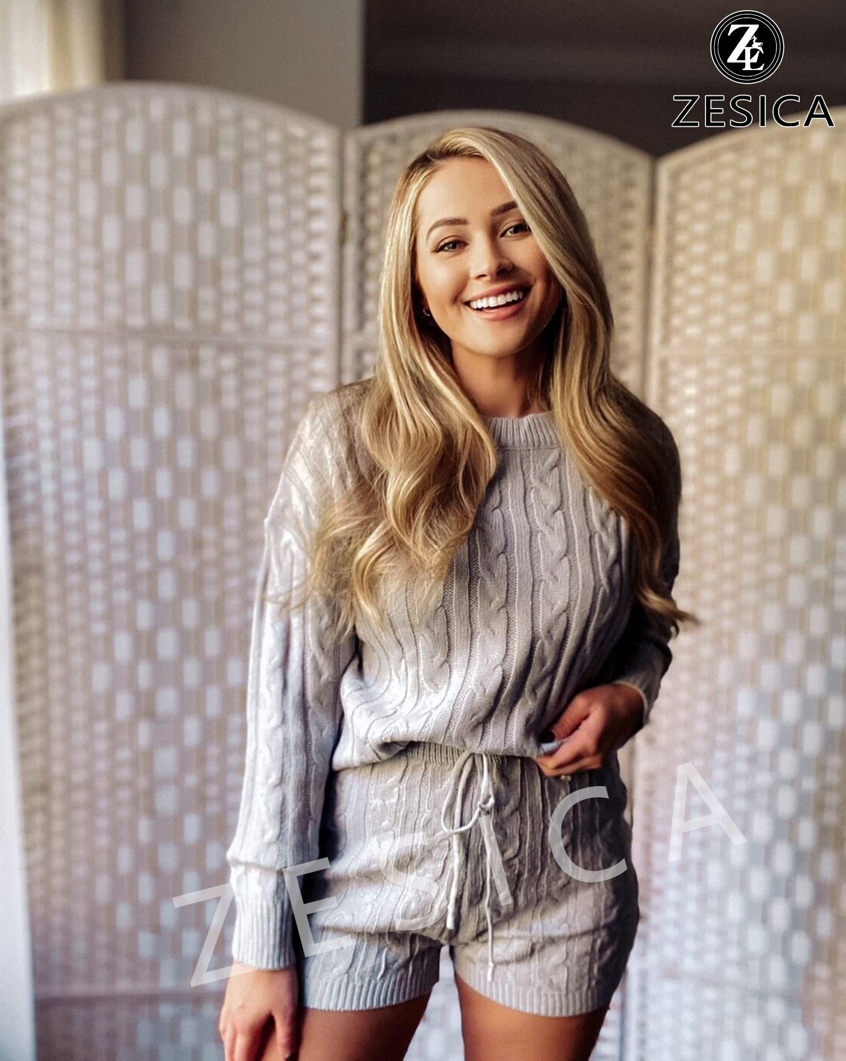 Luxuii Cable Knit Pullover Tops and Drawstring Shorts Lounge Set