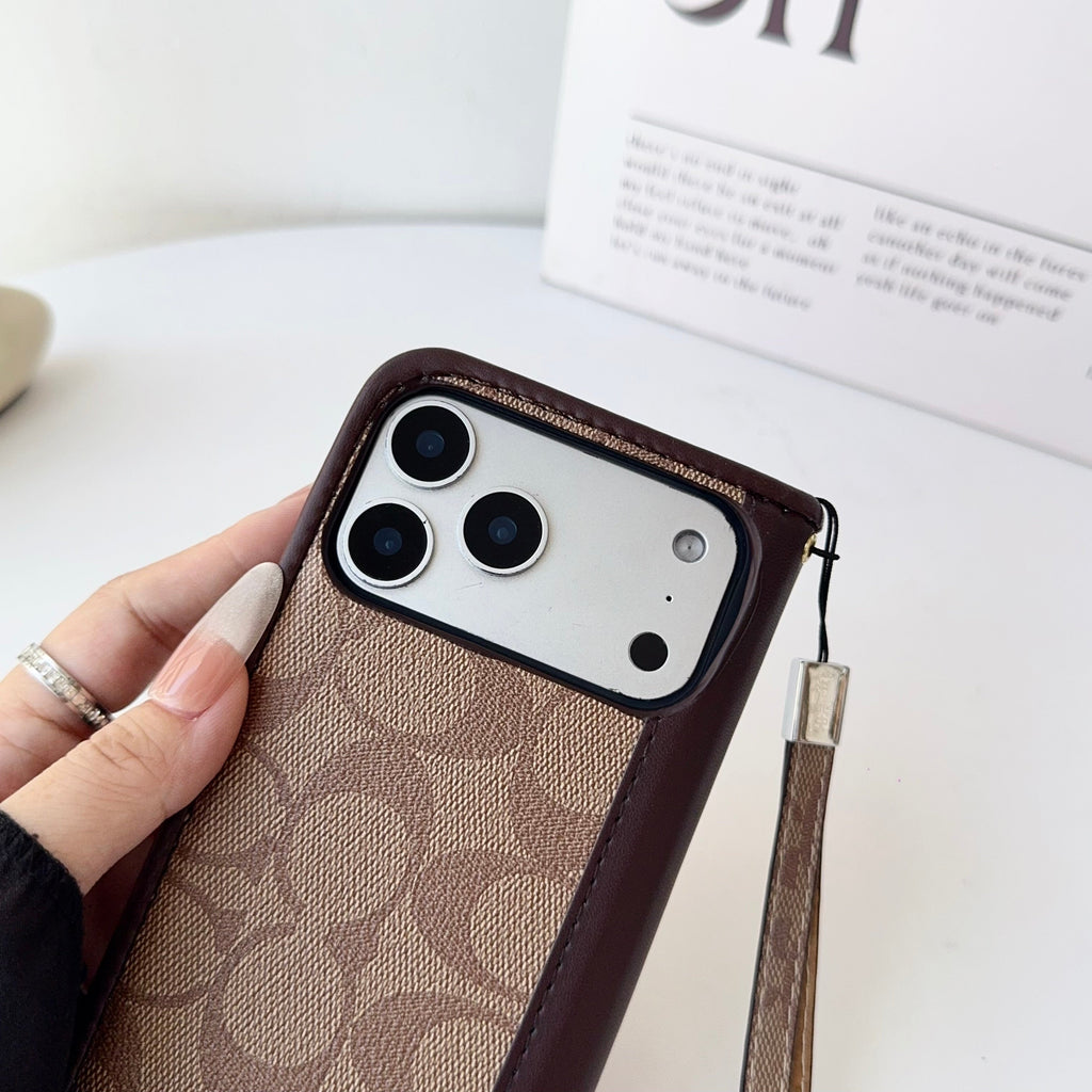 Leather Fold iPhone Case With Wallet And Strap