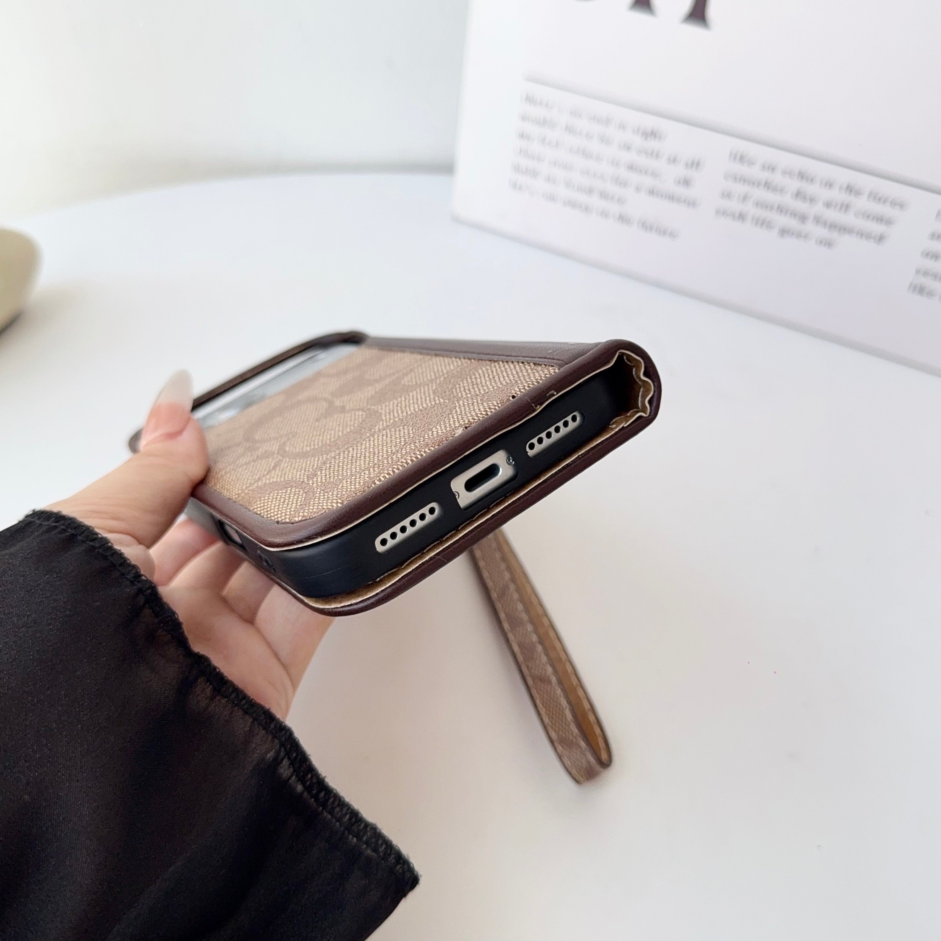 Leather Fold iPhone Case With Wallet And Strap