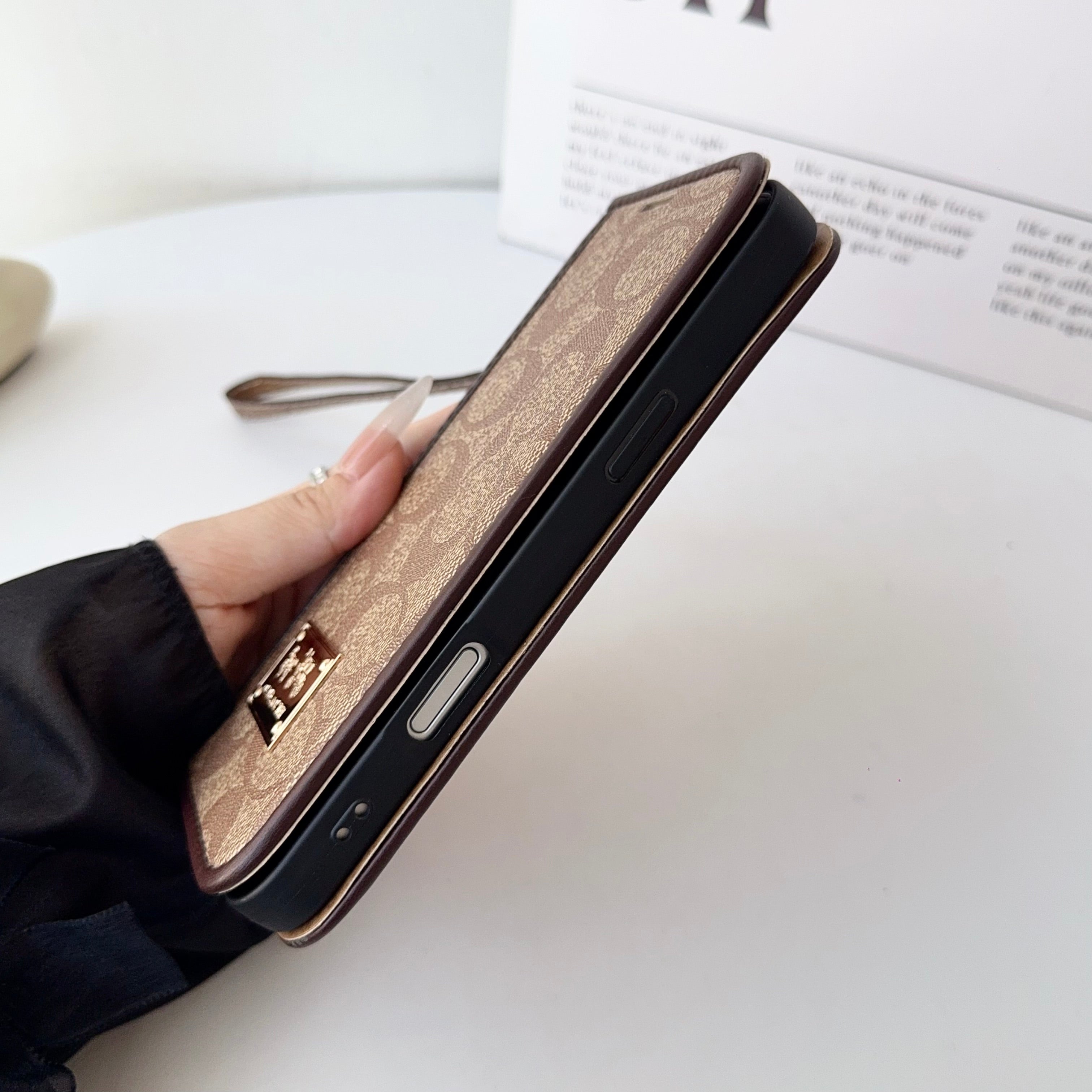 Leather Fold iPhone Case With Wallet And Strap