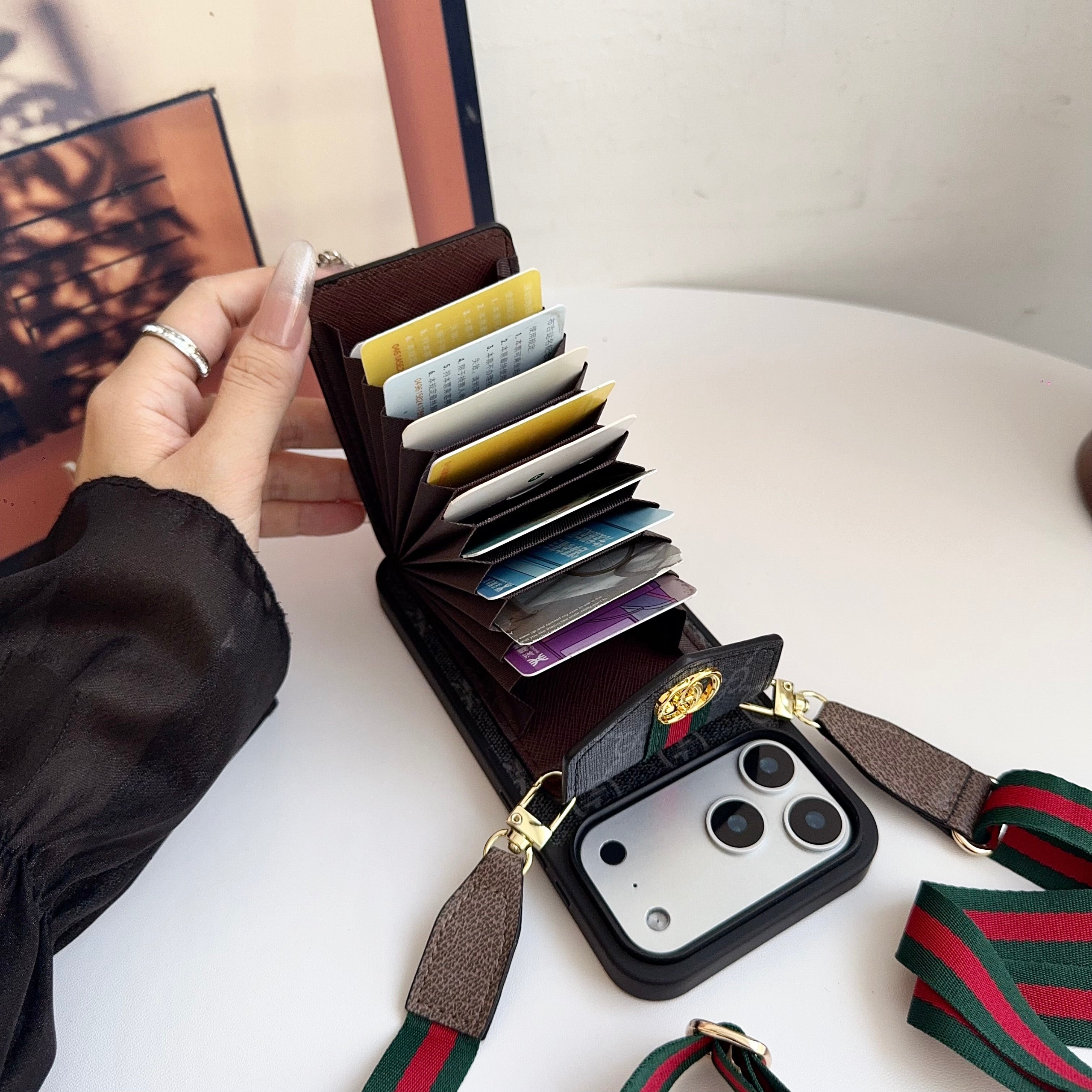 Classic Leather iPhone Case With Card Holder And Strap