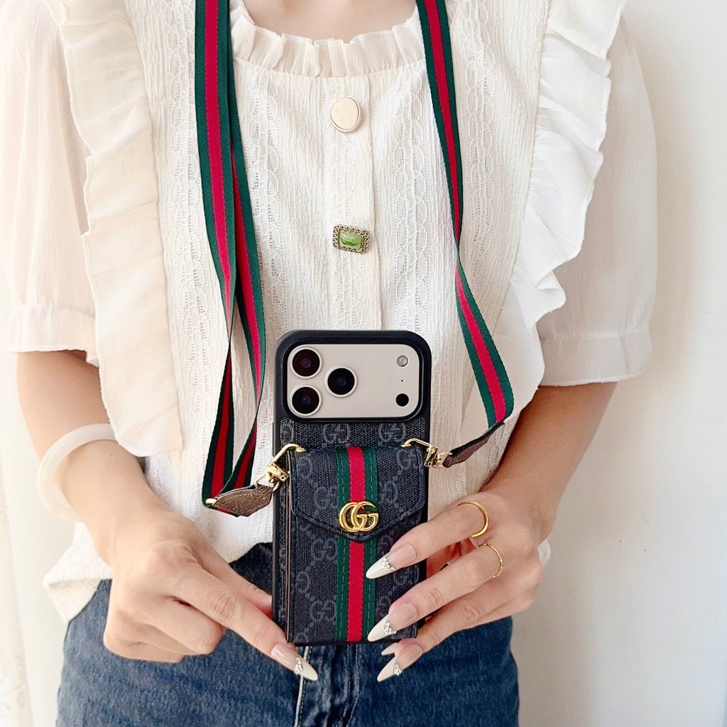 Classic Leather iPhone Case With Card Holder And Strap