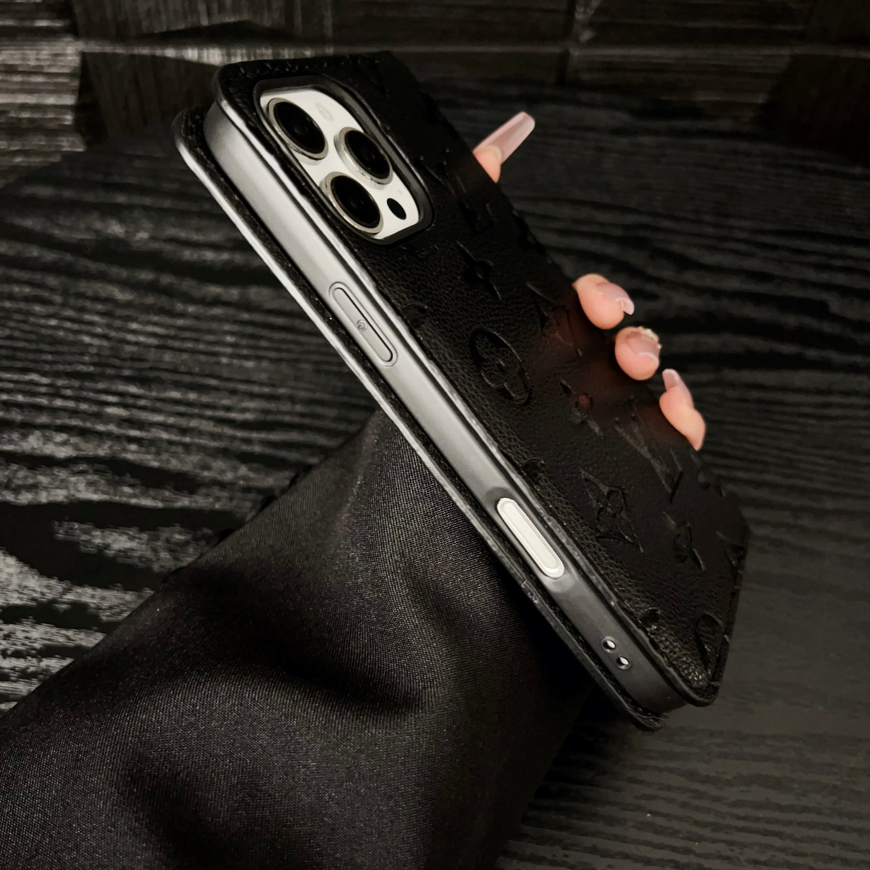 Premium Leather Folio Monogram iPhone Case With Card Holder
