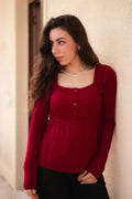 Luxuii Square Neck Tops Henley Babydoll Peplum Button Blouse