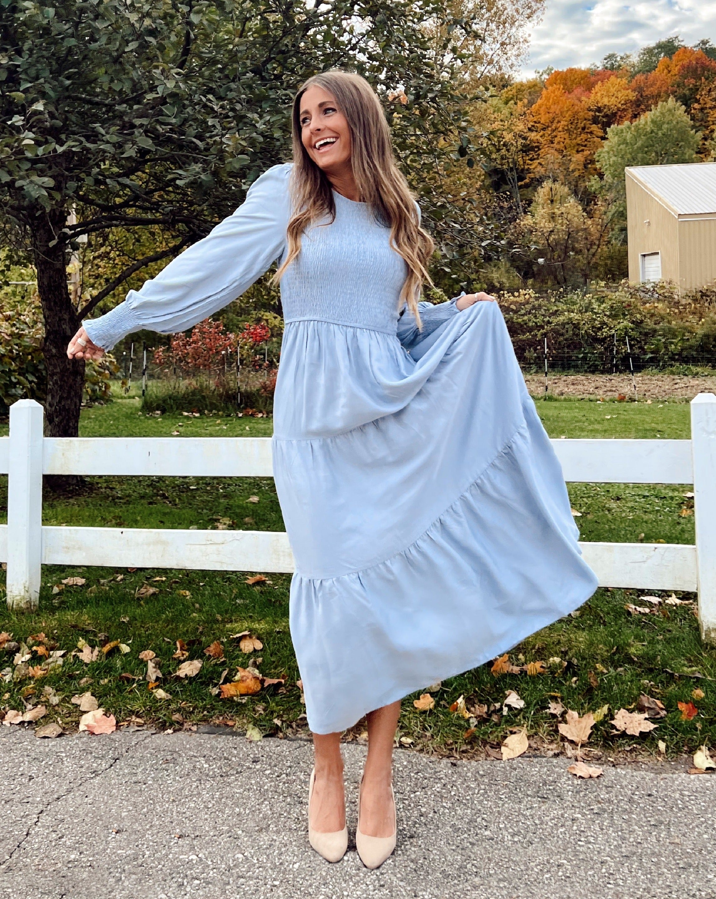 Luxuii High Waist Smocked Flowy Tiered Midi Dress