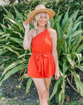 Luxuii One Shoulder Sleeveless Tie Waist Romper