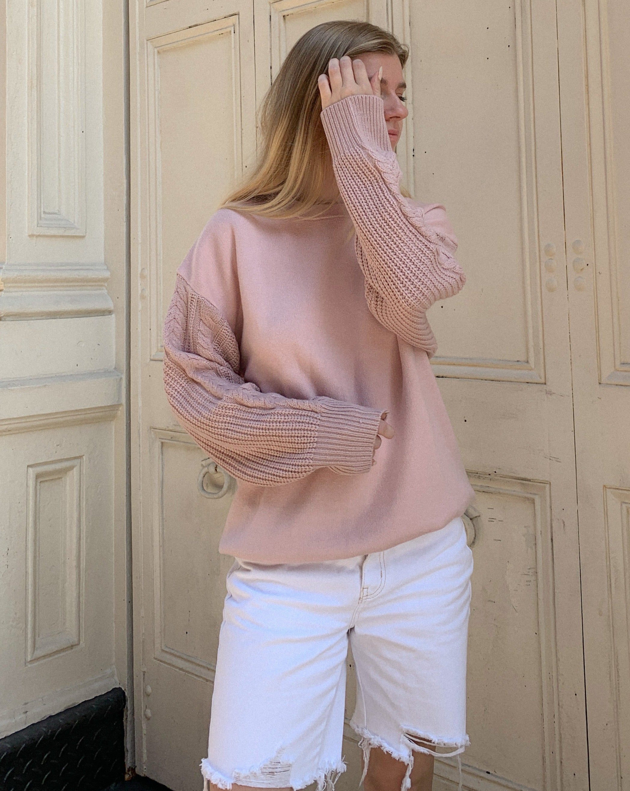 Luxuii Long Sleeve Crew Neck Cable Knit Sweater