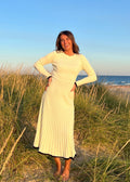 Luxuii Crewneck Ribbed Knit Pleated A-Line Wedding Dresses