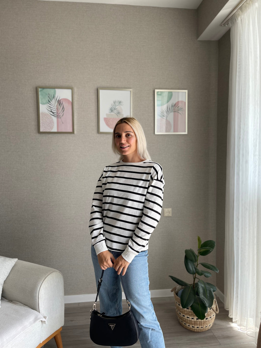 Luxuii Striped Shirts Fall Crewneck Casual Loose Fit Tunic Tops
