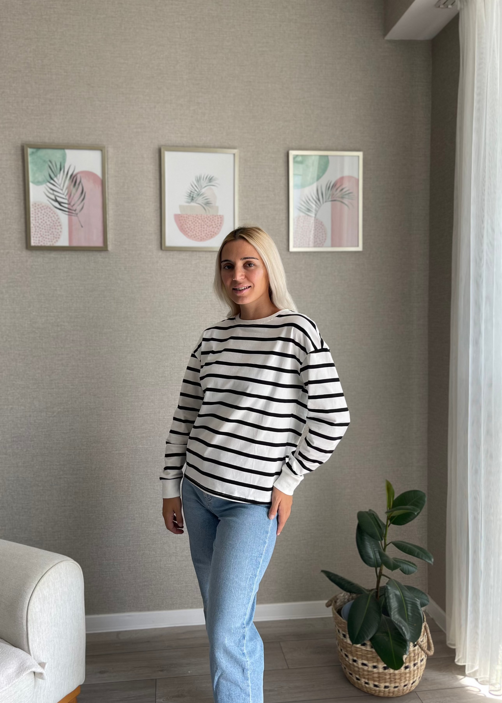 Luxuii Striped Shirts Fall Crewneck Casual Loose Fit Tunic Tops