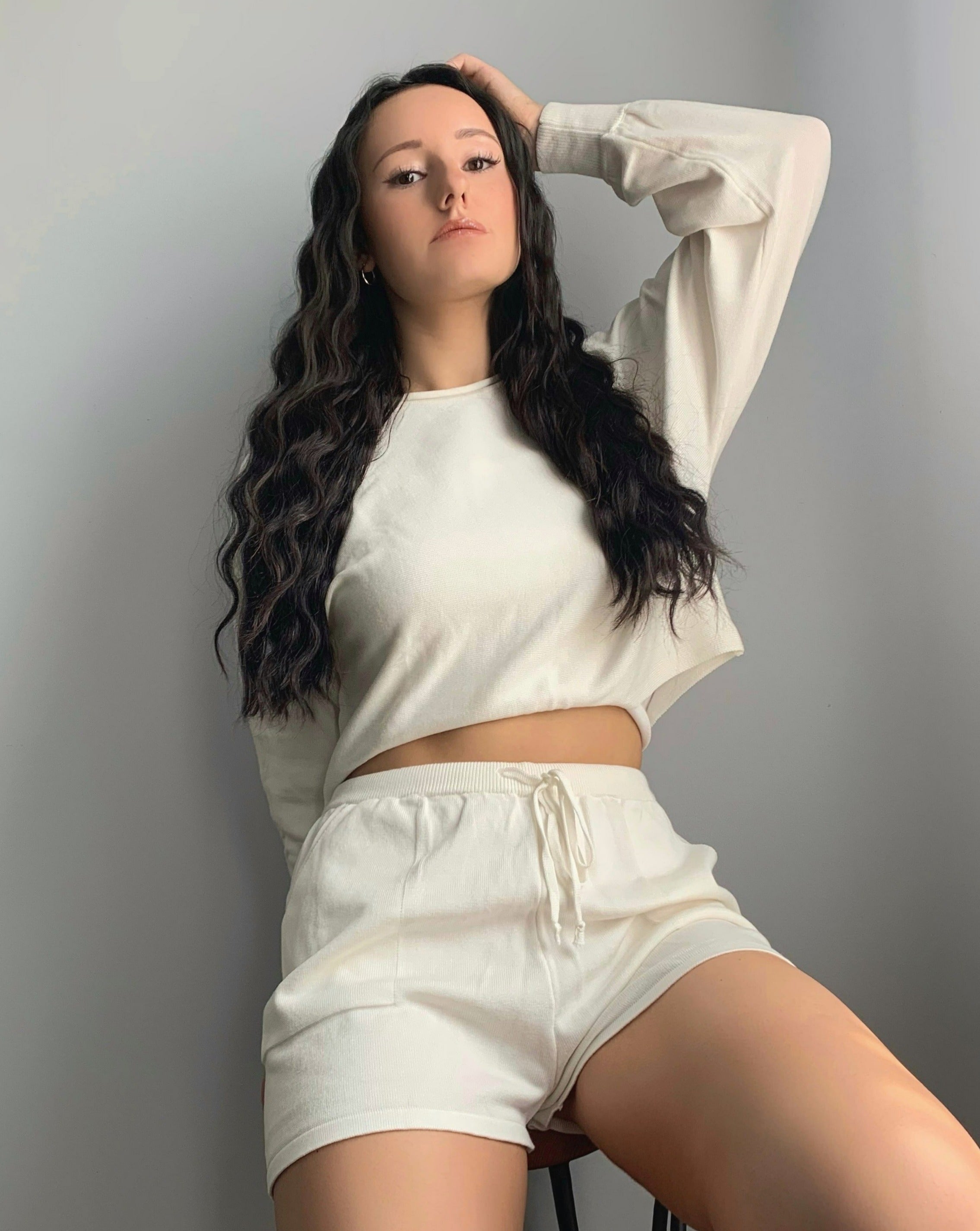 Luxuii Long Sleeve Knit Pullover Sweater Shorts Set
