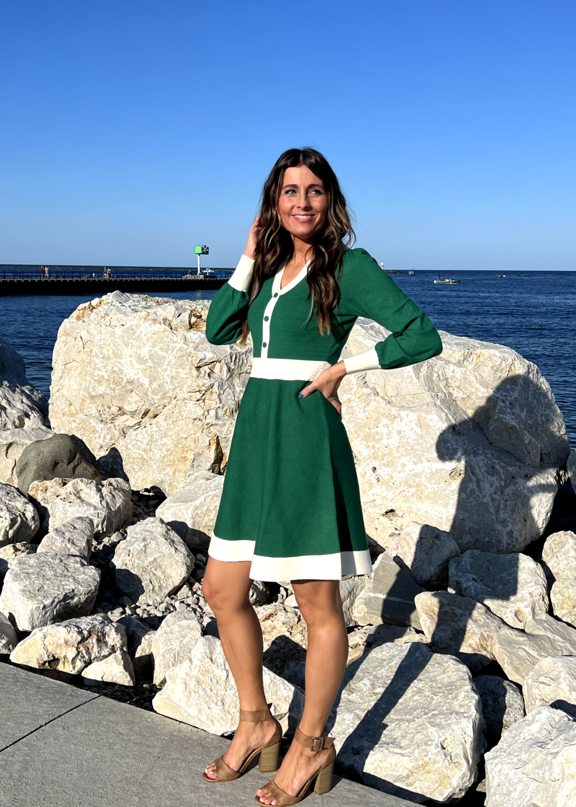 Luxuii V Neck Sweater Dress Collar Ribbed Knit Mini Dresses