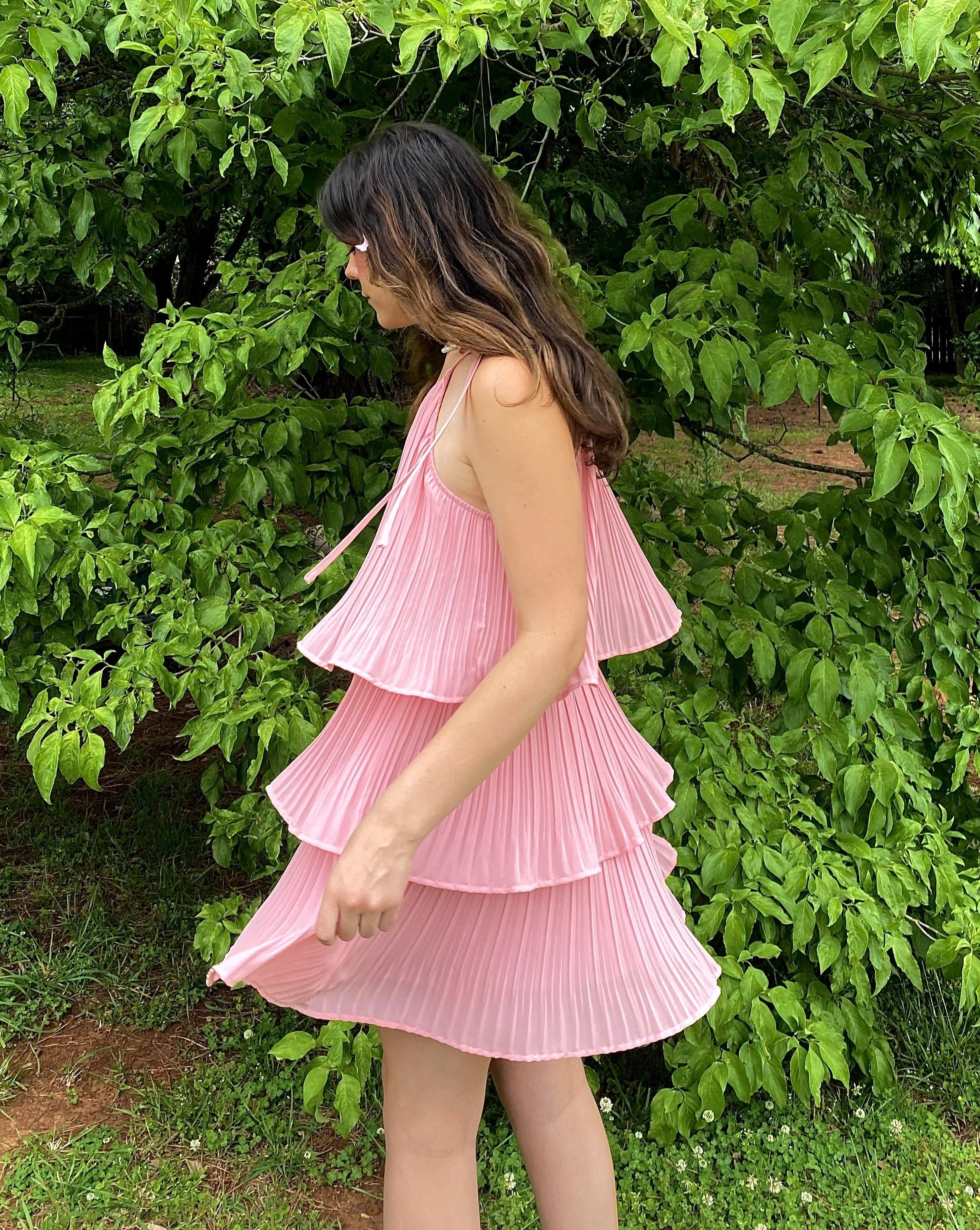 Luxuii One Shoulder Sleeveless Ruffle Pleated Chiffon Mini Dress
