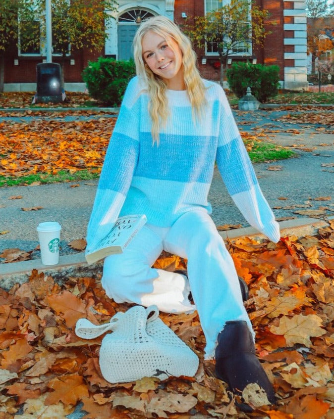 Luxuii Long Sleeve Crew Neck Striped Color Block Oversized Sweater