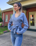 Luxuii Wrap Ruffle Belted Waist Knitted Sweater Pullover