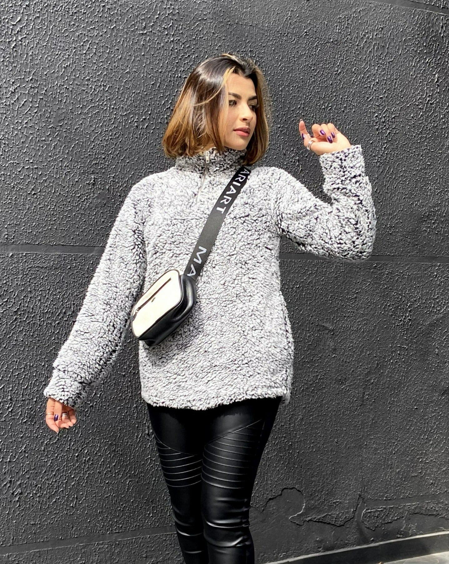 Luxuii Zipper Sherpa Fleece Sweatshirt Pullover