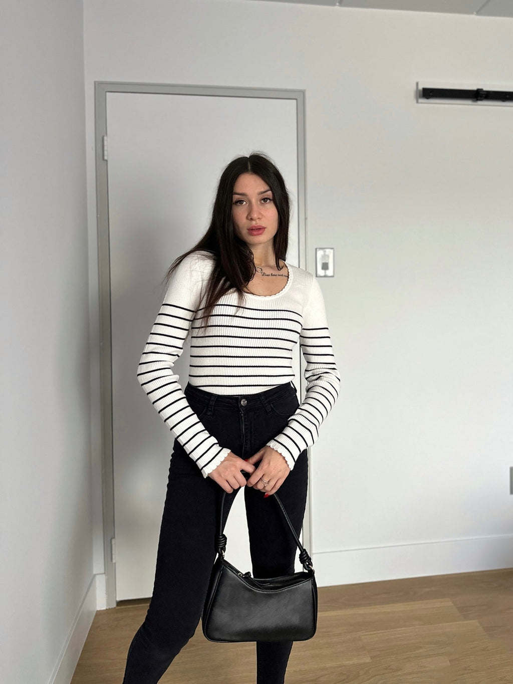 Luxuii Women's Long Sleeve Striped  Fall Slim Fit Ribbed Knit Sweater Basic Casual Tops