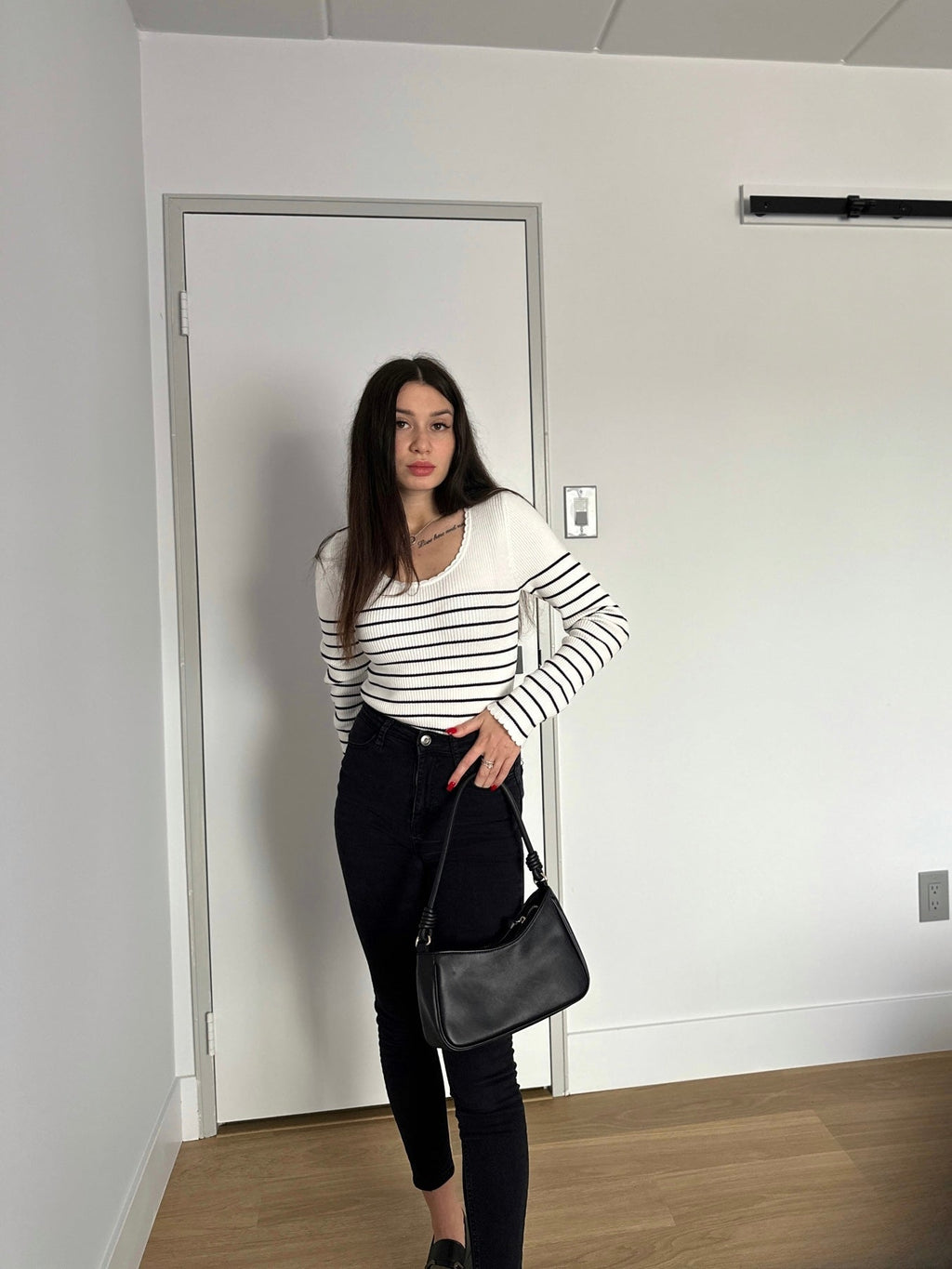 Luxuii Women's Long Sleeve Striped  Fall Slim Fit Ribbed Knit Sweater Basic Casual Tops