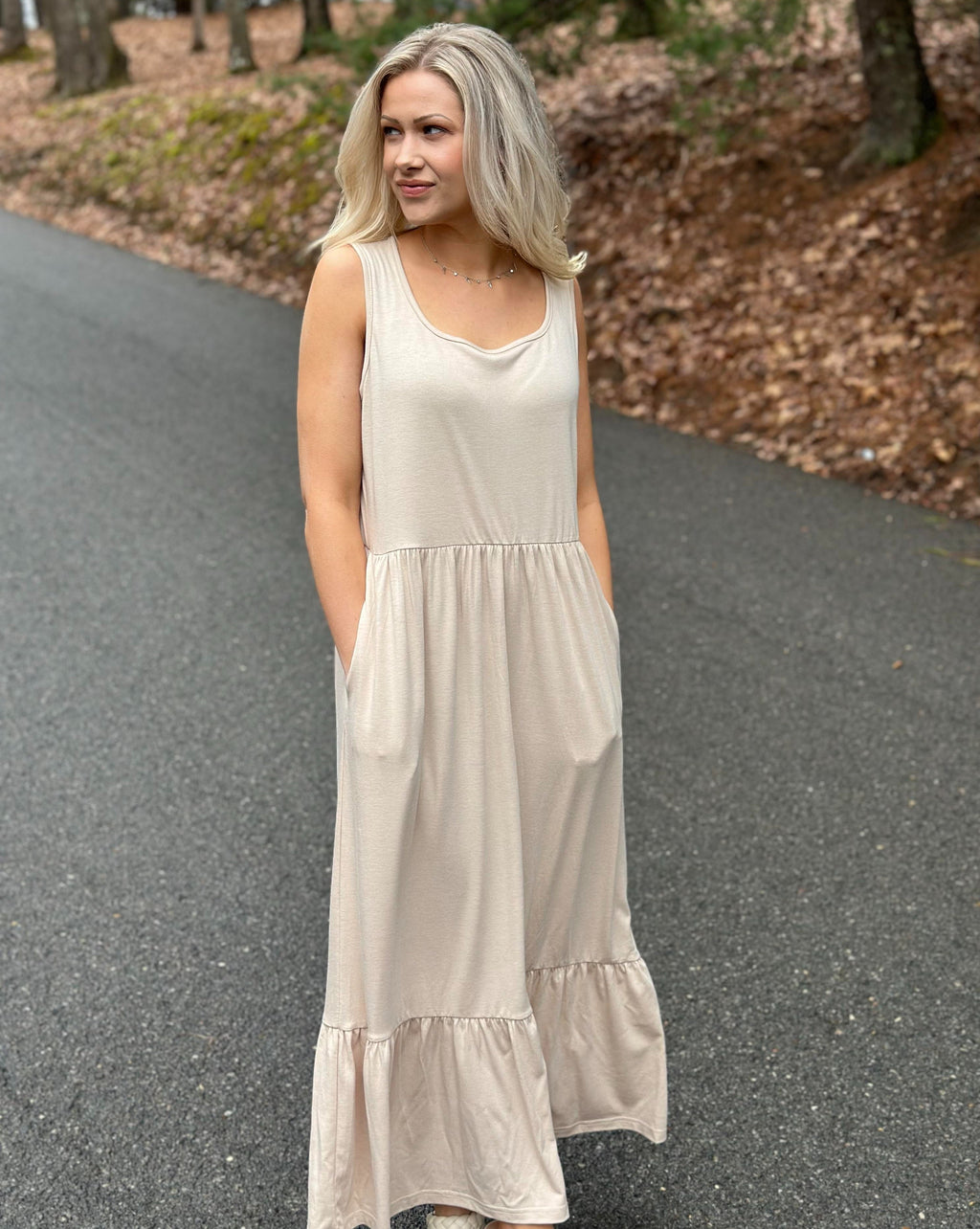 Luxuii Sleeveless Square Neck Tiered Swing Maxi Dress