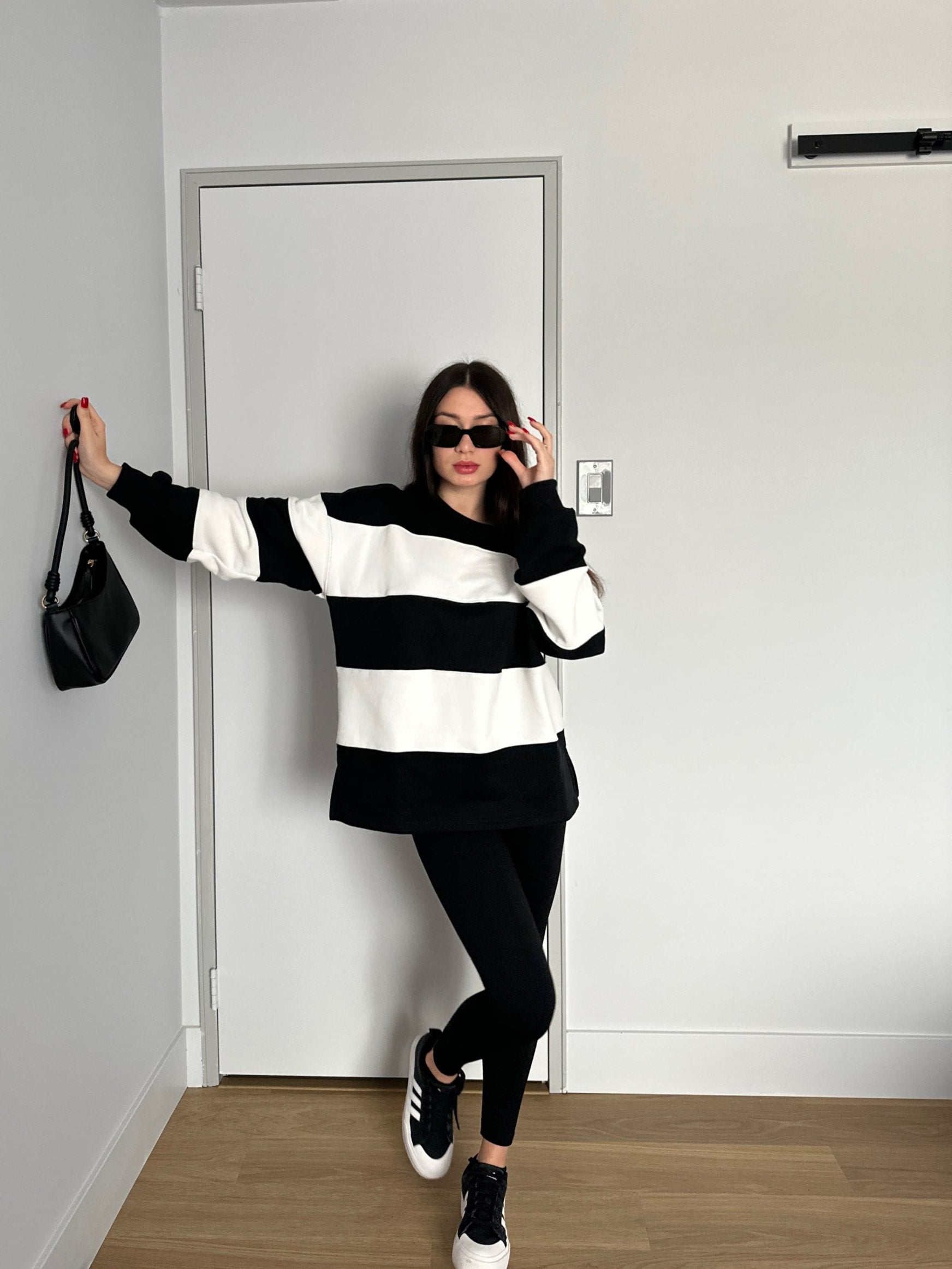 Luxuii Women's Fall Sweatshirt Long Sleeve Oversized Striped Fleece Pullover Tops