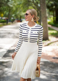 Luxuii Striped Crewneck Button Ribbed Knit Sweater Dress