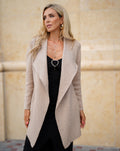 Luxuii Long Sleeve Open Front Irregular Hem Knit Lapel Cardigan